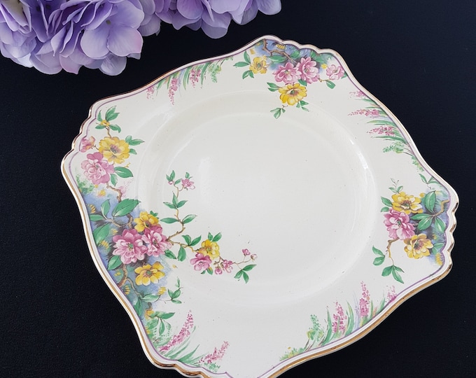 Royal Winton Grimwades CHERRY BLOSSOM Square Plate, 8.75 Inch, Made in England, 1930s