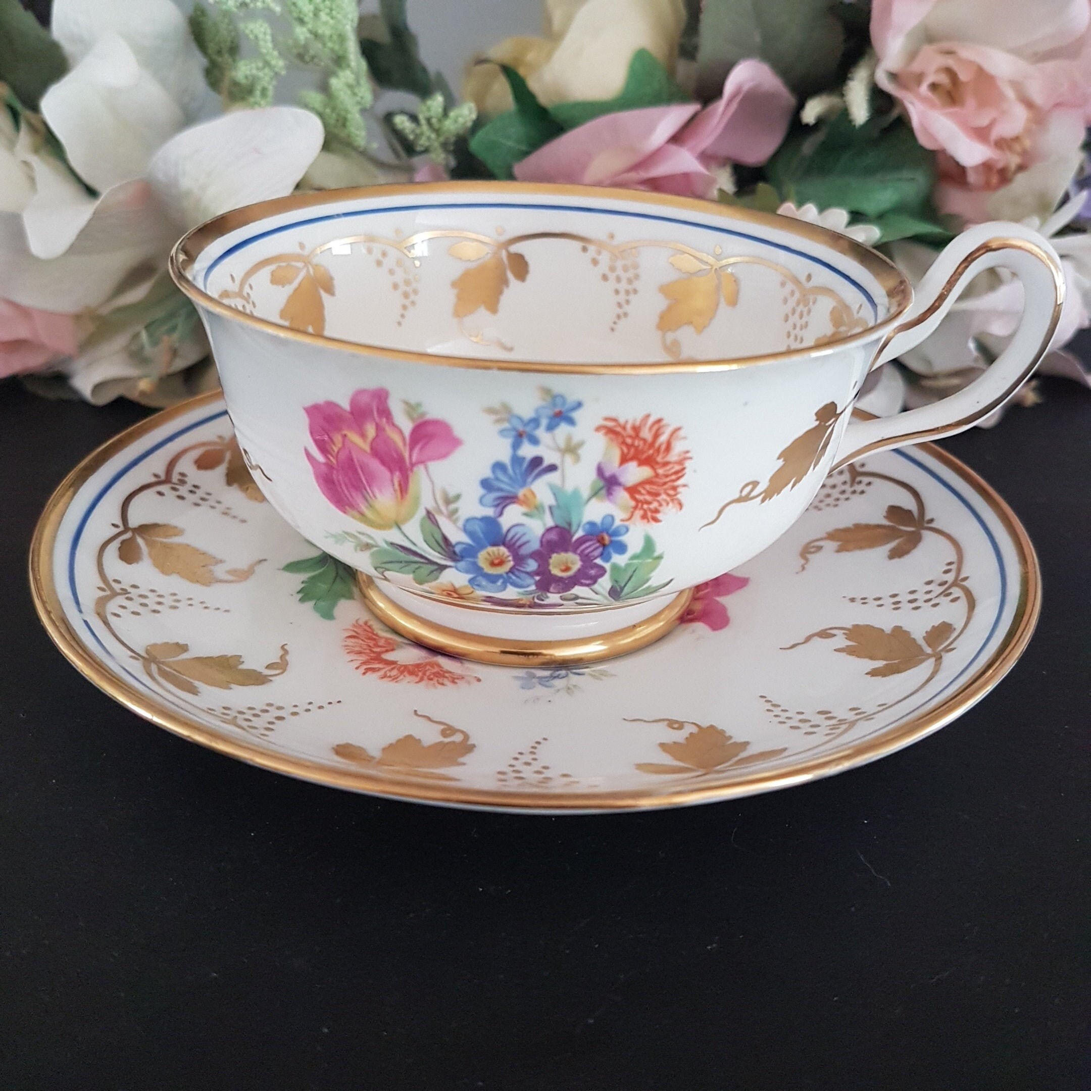Tea Cup and Saucer, Vintage Royal Chelsea, English Bone China, Wide
