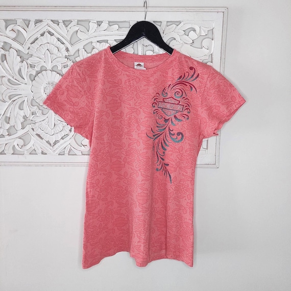 Harley Davidson Motorcycle Salmon Peach TShirt RK Stratman Dealer Apparel Orlando Florida