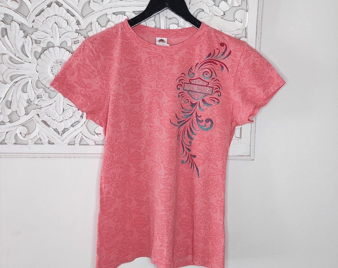 Harley Davidson Motorcycle Salmon Peach TShirt RK Stratman Dealer Apparel Orlando Florida