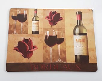 4pc Vintage Pimpernel Placemats: Fabrice de Villeneuve Bordeaux Collection, Large 15x11 inch Table Decor Set