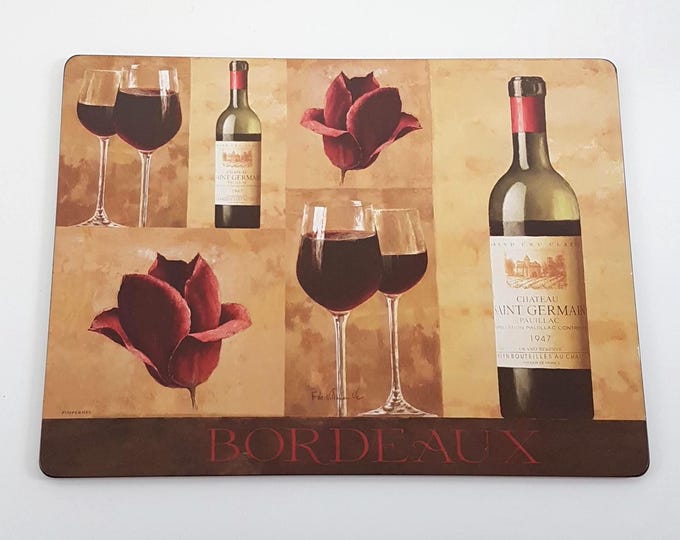 4pc Vintage Pimpernel Placemats: Fabrice de Villeneuve Bordeaux Collection, Large 15x11 inch Table Decor Set
