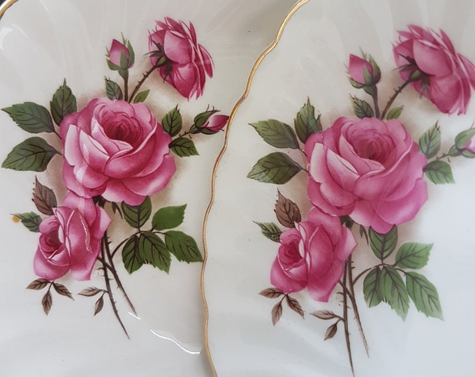 Johnson Brothers LYNMERE, Berry Bowl, Set of 4, White Ironstone, Pink Roses, Swirl Rim, Gold Edge, Made in England