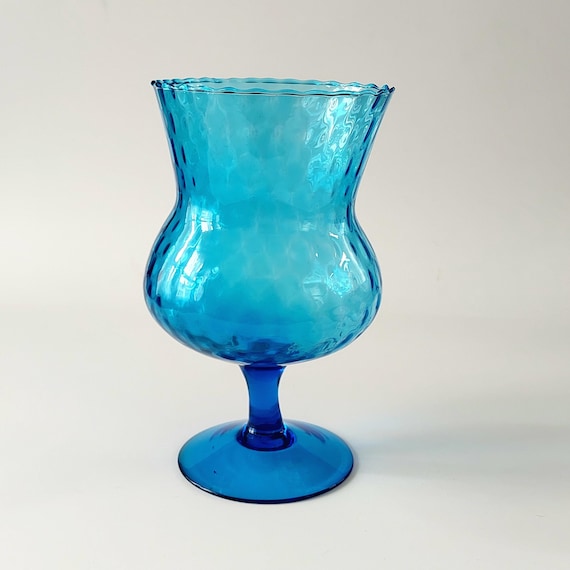 Vintage Empoli Italian Blue Optic Diamond Glass Pedestal Vase Mid Century Modern  Collectible