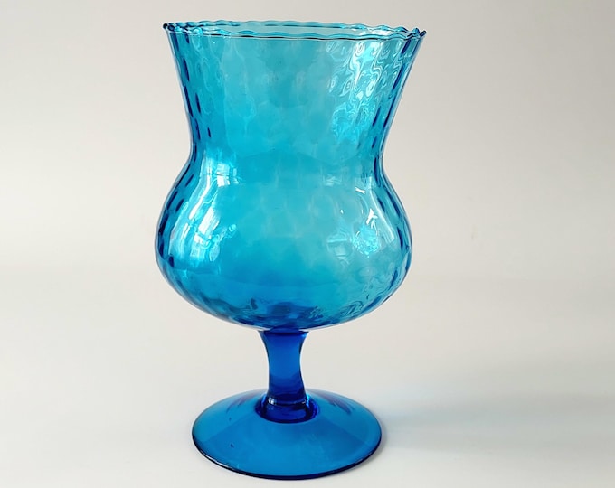 Vintage Empoli Italian Blue Optic Diamond Glass Pedestal Vase Mid Century Modern  Collectible