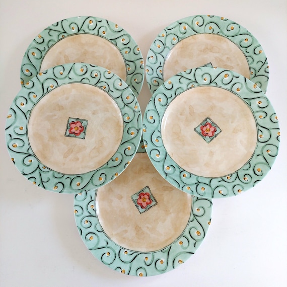 Vintage Corelle Watercolors Luncheon Plates Set of 5 Discontinued 8.5 Inch Salad Dishes