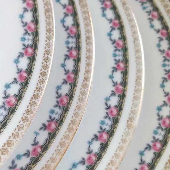 Vintage Adolph Persch Porcelain Dinner Plates, Floral Swag, Czechoslovakia, 1930s