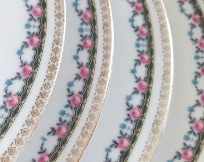 Vintage Adolph Persch Floral Porcelain Dinner Plates Set of 4 or 2, Czechoslovakia Porcelain Dinnerware, 1930s