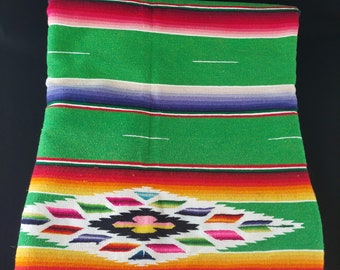 Large Vintage Mexican Serape Blanket, Saltillo, Vibrant, Colorful,  76 x 43 inch