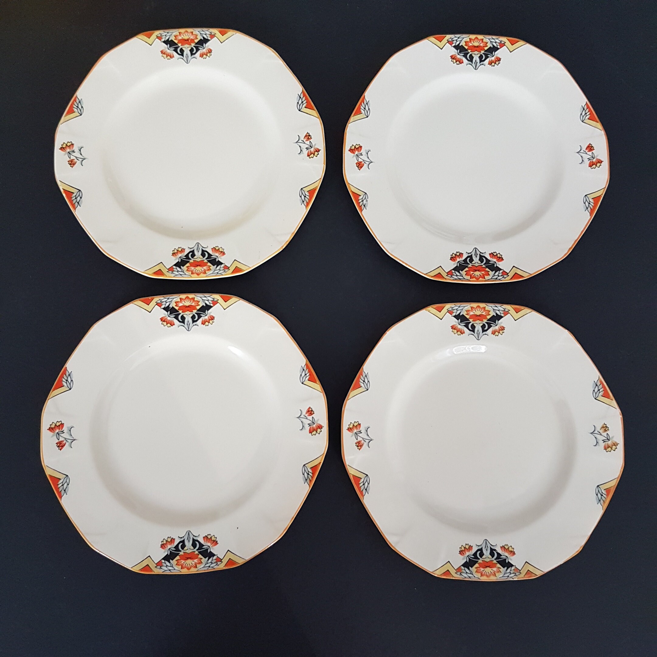 Art Deco Plates, Alfred Meakin Marigold BALMORAL, Princess Shape, 6.5