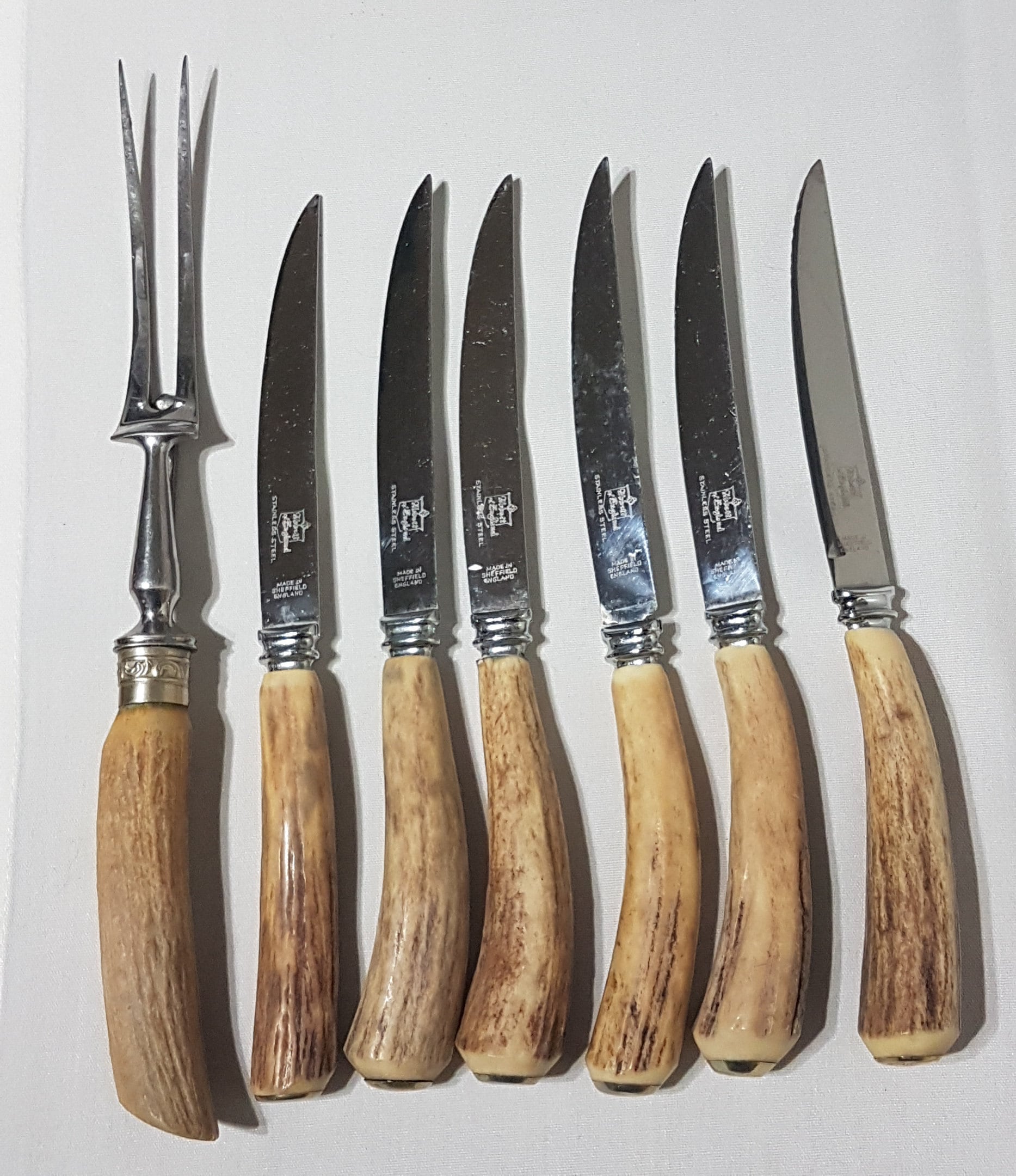 Vintage Genuine Stag Handle, Antler Handle, Steak Knife Set, Meat Fork