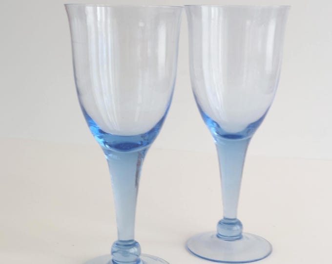 Hand Blown Blue Wine Glasses Set of 2 - Artisan Crafted Glassware for Toasting & Cocktails