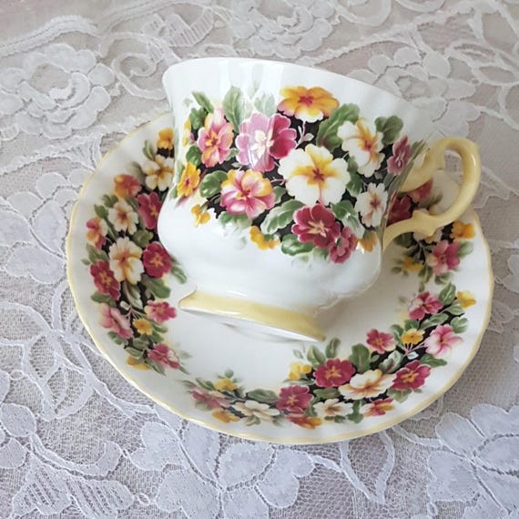 Royal Albert Primula Tea Set - Vintage Bone China Tea Cup & Saucer, England