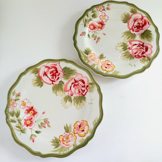 Pier 1 Imports Audrey Pink Rose Cream 11.25 Dinner Replacement Plates Set of 2