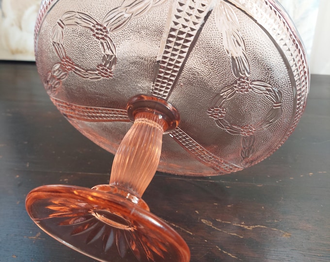 Pink Glass Pedestal Cake Stand by Zabkowice Poland - Mid Century Modern Wedding Serving Plate