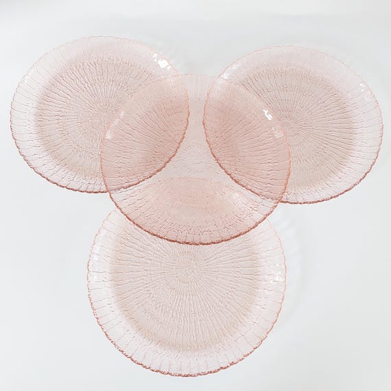 Set of 4 Vintage Arcoroc France Rosaline Pink Glass Seashell Swirl Plates 9.5-inch
