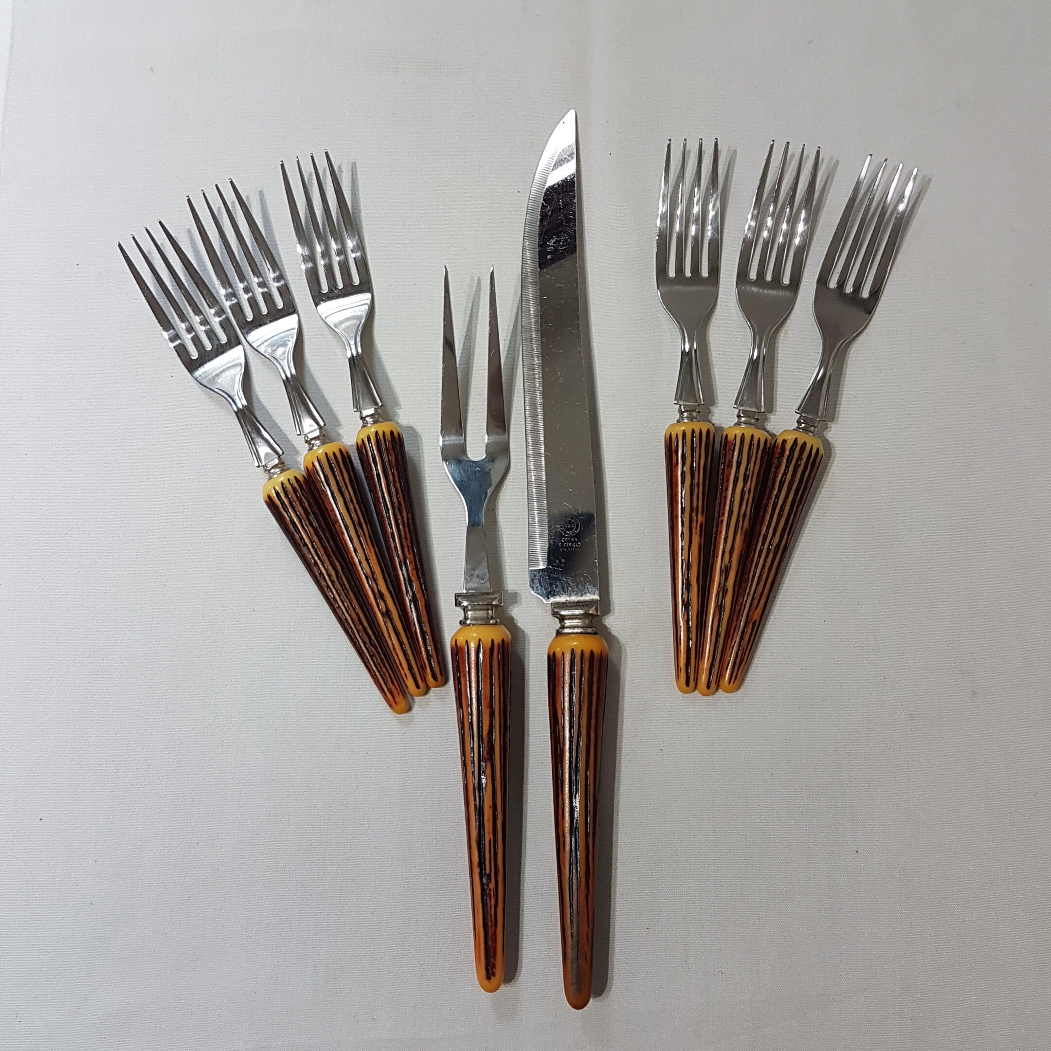 Vintage Carving Set Meat Serving Fork Meat Carving Knife with 6 Dinner