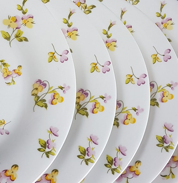 Vintage Martha Stewart Milk Glass Salad Plates, Pansy Floral Set of 4
