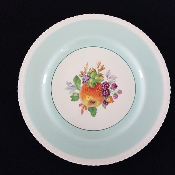 Johnson Brothers CALIFORNIA Teal Blue Dinner Plate, 10 Inch Vintage Ironstone, Fruit Center, Made in England