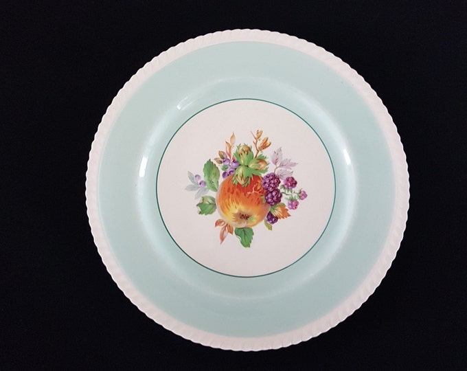 Johnson Brothers CALIFORNIA Teal Blue Dinner Plate, 10 Inch Vintage Ironstone, Fruit Center, Made in England