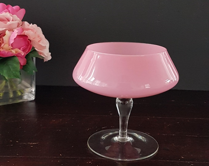 Vintage Pink Glass 7.25 inch Pedestal Compote Bowl