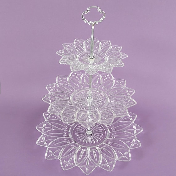 Vintage Federal Glass "Petal" Pattern 3-Tier Cake Stand
