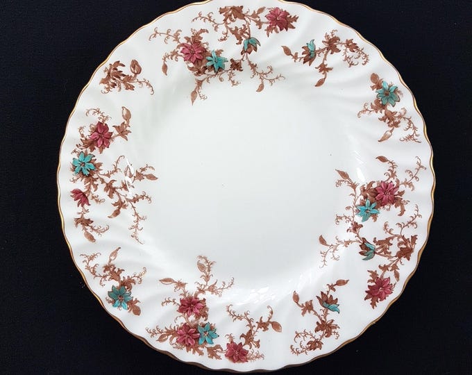Minton ANCESTRAL Dinner Plates, 10.5 Inch, Sets of 2, Pink Blue Flowers, Wreath Backstamp, 1954