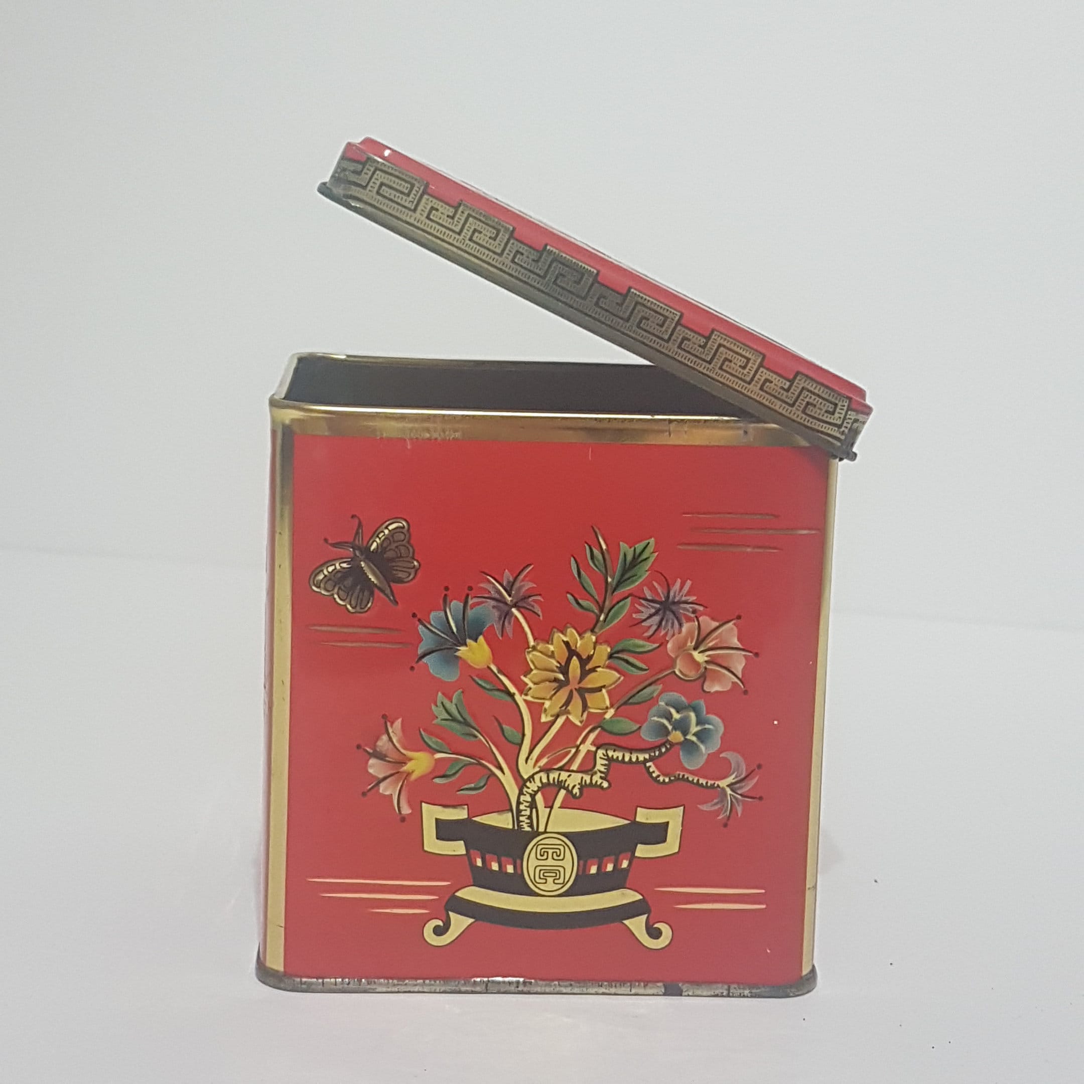 Vintage Red Grace Baret Ware Biscuit Tin Can, Asian Oriental, Red Small