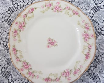Vintage Elite Works Limoges French Pink Rose Scalloped Gold Rim Dessert Salad Side Plates Set of 4