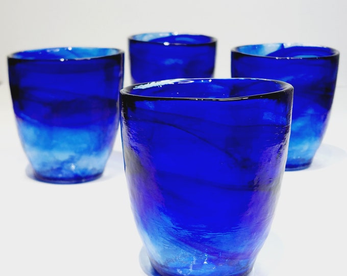 Cobalt Blue Bormioli Rocco MURANO STYLE 10 oz Whiskey Glasses, Set of 4