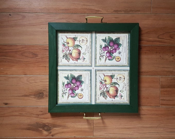 Victorian Tea Tray, Wood & Ceramic Tile Tea Serving Tray with Brass Handles, Made in Staffordshire England