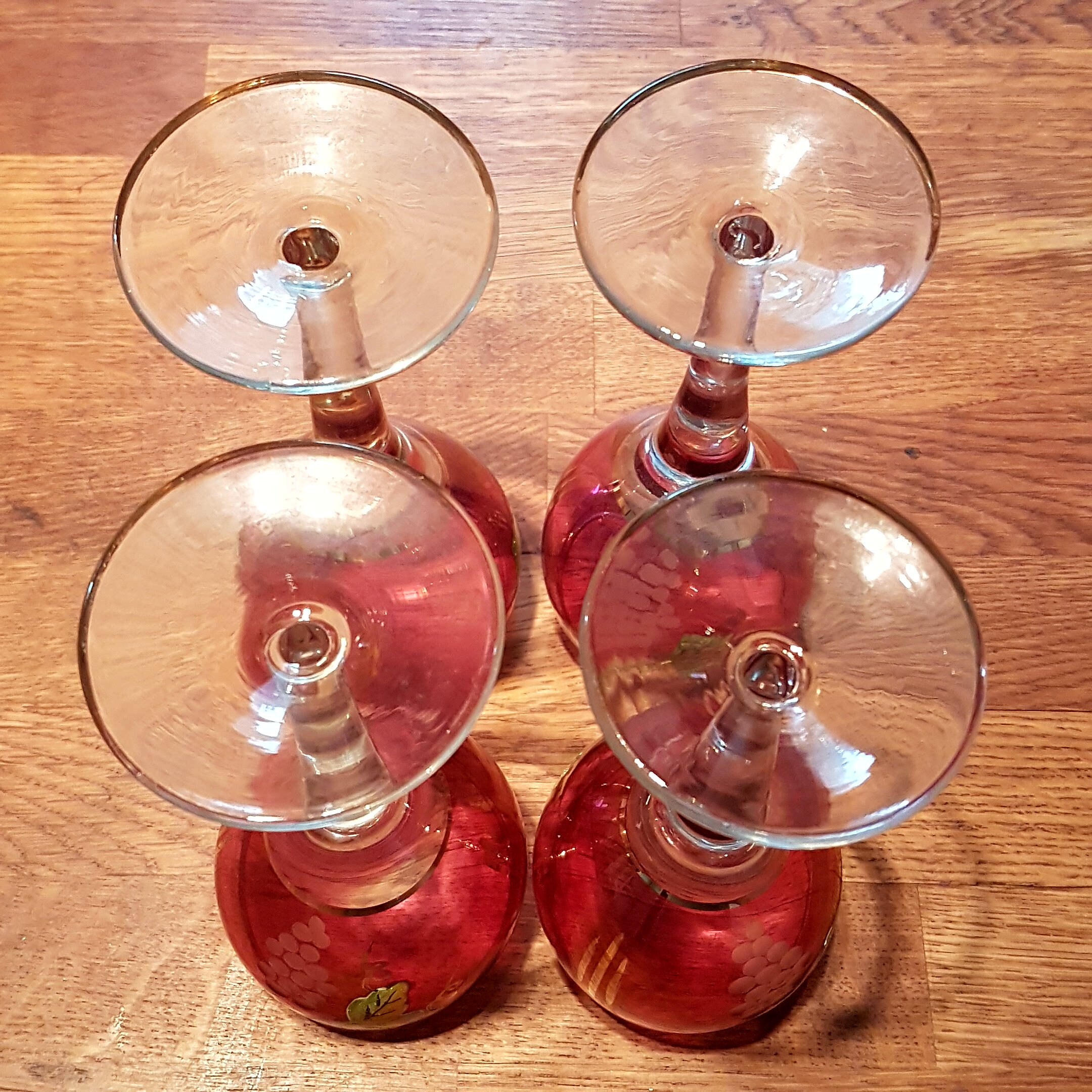 Vintage Decanter Set with 4 Glasses, Grape and Leaf Pattern