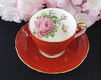 Vintage Adderley Maroon Bone China Tea Cup & Saucer Set - Elegant Gift for Tea Lovers