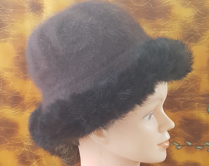 Retro Brown Angora Wool Bucket Hat - Cozy Winter Headwear for Men & Women (21 inch / 53cm)