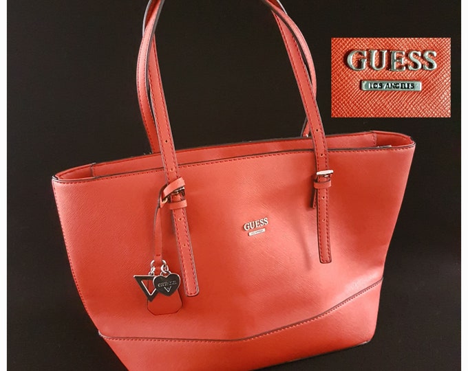 Vintage GUESS Tote Bag, Burnt Orange GUESS Los Angeles, Shoulder Bag, Zipper Closure