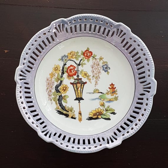 Vintage Porcelain Fruit Bowl – Asian Garden Decorative Centerpiece, German Ceramic Serving Dish