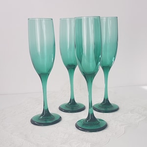 Libbey ジュニパーグリーン ティアドロップ シャンパンフルート 4個セット - ティール カクテルグラス