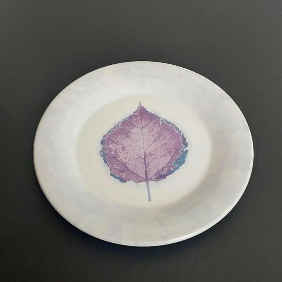 Portmeirion Dusk Salad Plates Set of 4 Purple Leaf Botanical Vintage English Dinnerware