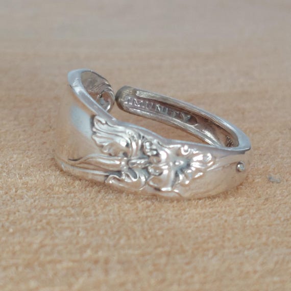 White Orchid Spoon Ring Canada: Handcrafted Vintage Silver Flatware Statement Ring