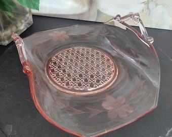 Lancaster Glass Lana Sunshine Pink Depression Glass Folded Sides Serving Plate