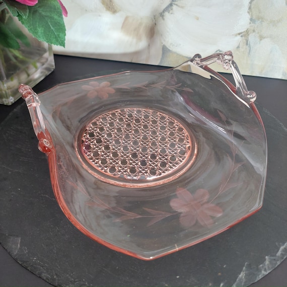 Lancaster Glass Lana Sunshine Pink Depression Glass Folded Sides Serving Plate