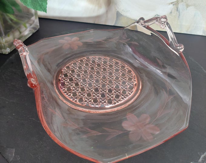 Lancaster Glass Lana Sunshine Pink Depression Glass Folded Sides Serving Plate