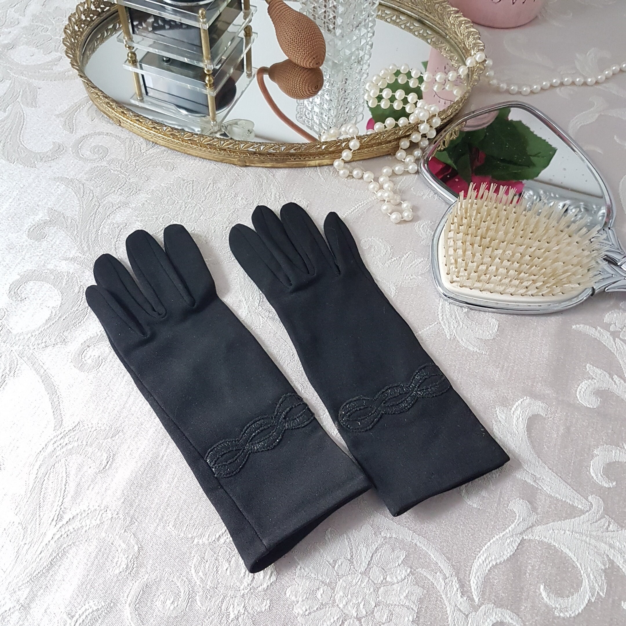 Max Mayer's Gloves, Black Formal Ladies Gloves, Wedding Cocktail Prom  Formal Accessory, Made in Hong Kong, 1950s