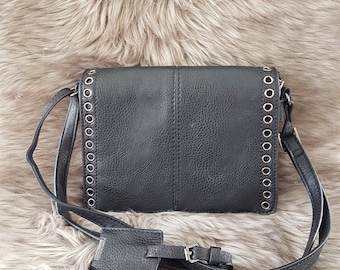 Vintage Hillary Radley Black Faux Leather Shoulder Bag with Front Flap