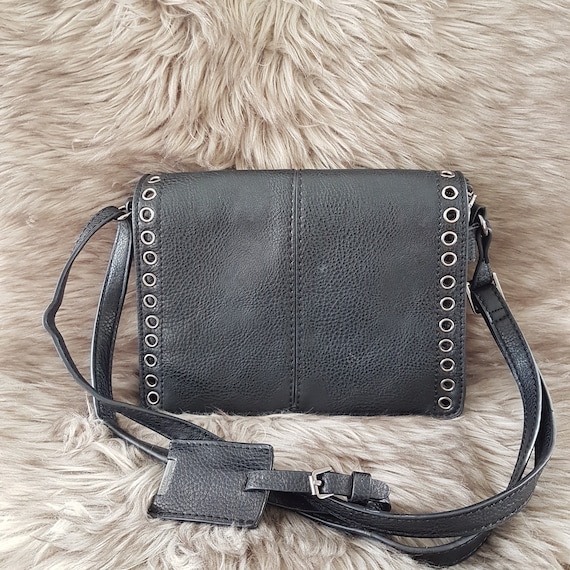 Vintage Hillary Radley Black Faux Leather Shoulder Bag with Front Flap
