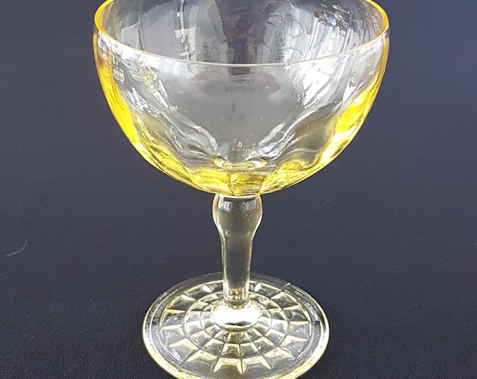 Vintage Anchor Hocking Topaz Yellow Uranium Glass Champagne Coupes 1930s Gift