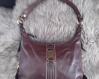Vintage The Sak Brown Leather Hobo Shoulder Bag: Classic Zippered Handbag for Women