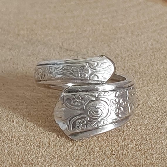 Roseanne Spoon Ring Handcrafted Vintage Silver Flatware Statement Wrap Ring Cottagecore Botanical Jewelry