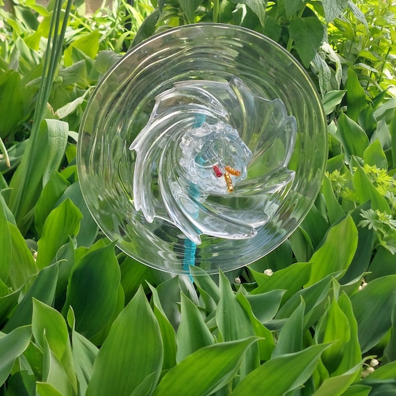 Handmade Glass Flower Garden Stake Whimsical Recycled Plate Art Outdoor Yard Decor