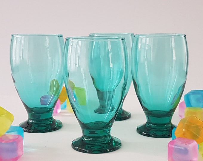 Stemless Wine Glasses, Turquoise Blue Green Cristar Lexington Water Wine Glass Set of 4